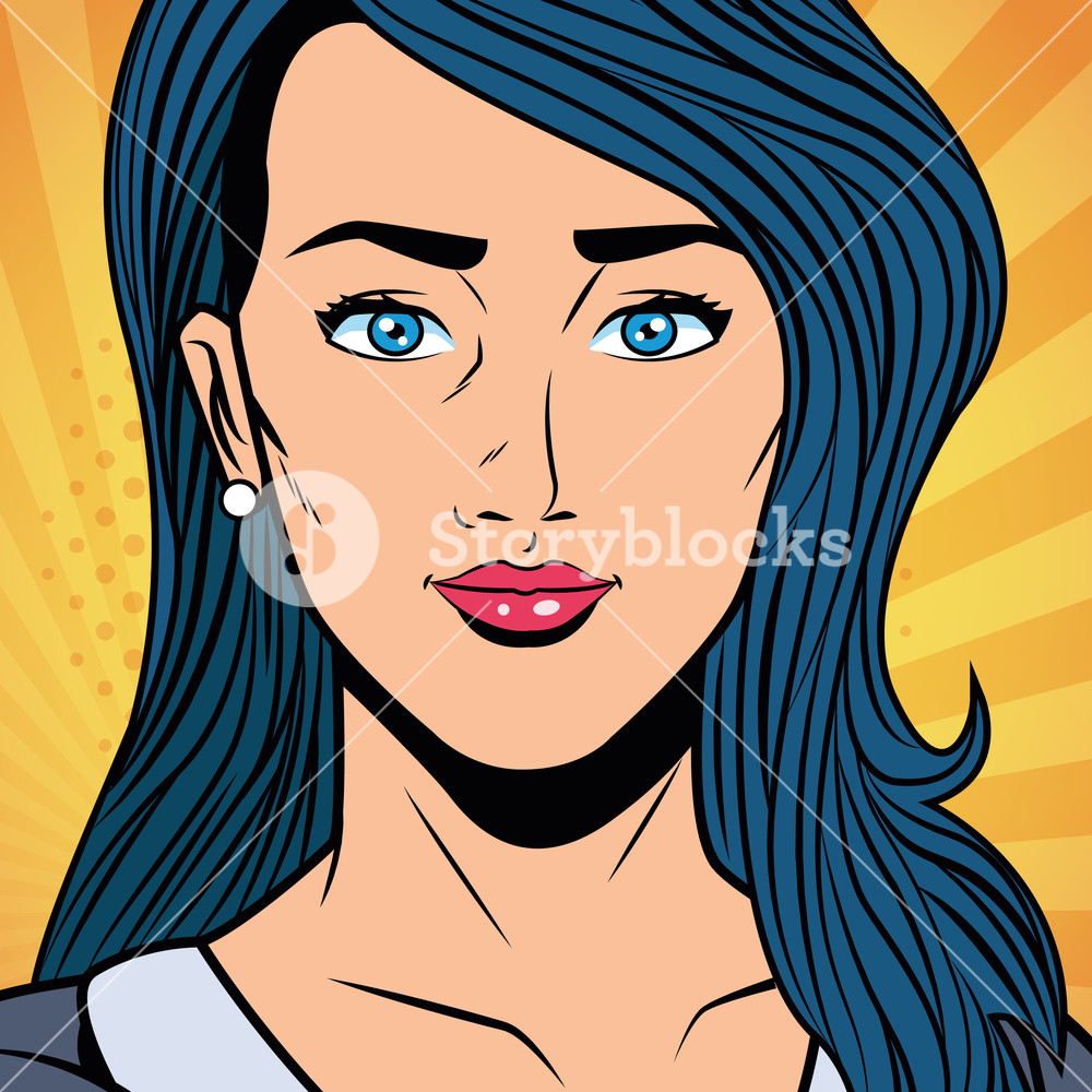 1000x1000 Pop Art Beautiful Woman Face Cartoon Vector Illustration Graphic