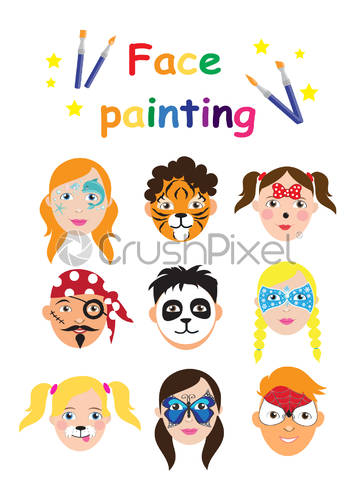 361x500 Face Painting For Kids Collection Set Of Icons In Cartoon, Stock