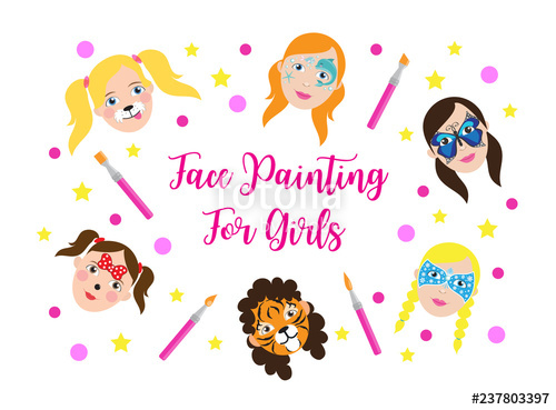 500x369 Face Painting For Kids Girls Collection Set Of Icons In Cartoon