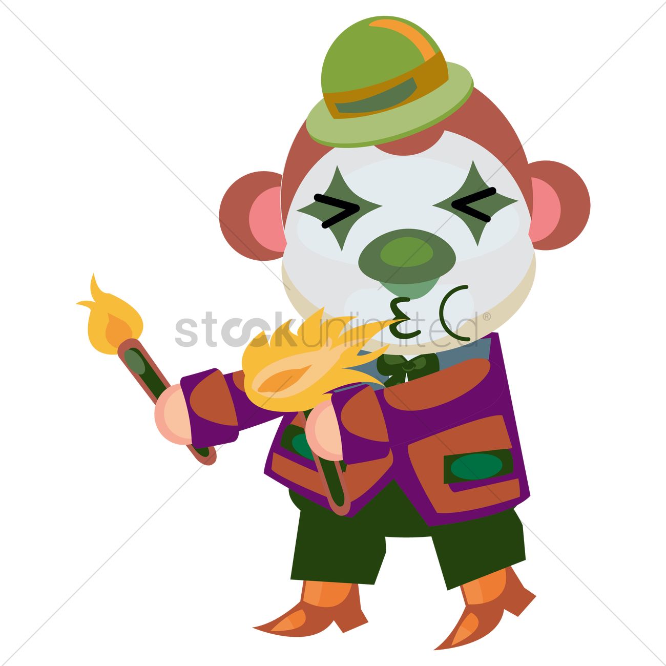 1300x1300 Free Circus Monkey With Clown Face Paint Blowing Fire Vector Image