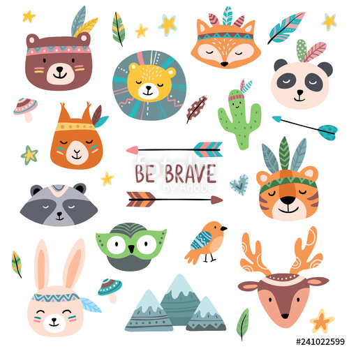 500x500 Funny Tribal Animals Faces Wild Woodland Zoo, Cute Animal