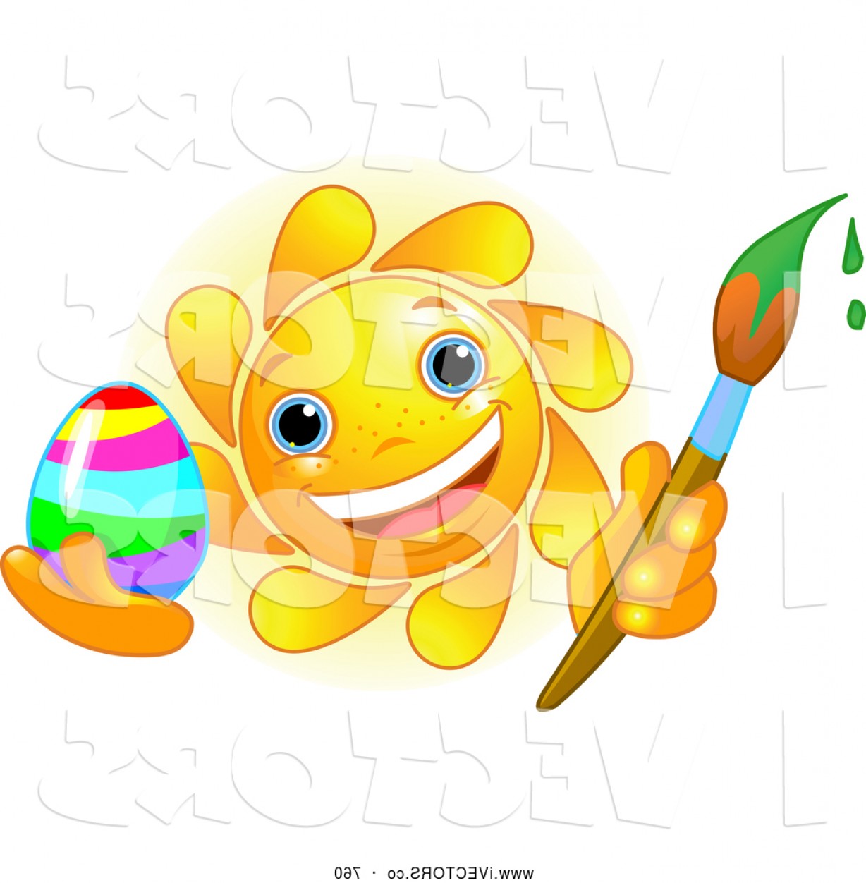 1228x1252 Vector Graphic Of A Friendly Cute Sun Face Painting An Easter Egg