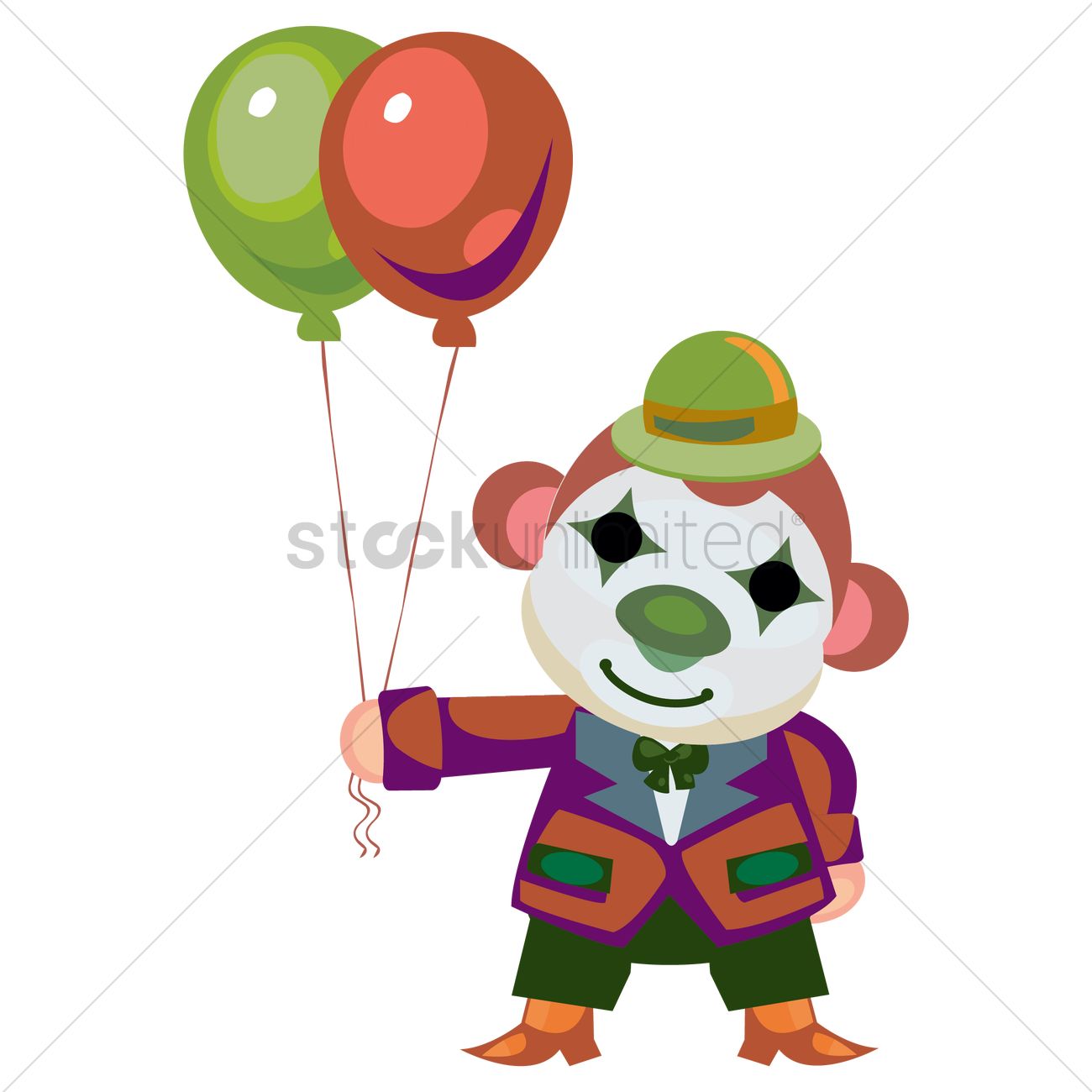 1300x1300 Circus Monkey With Clown Face Paint Holding Helium Balloons Vector