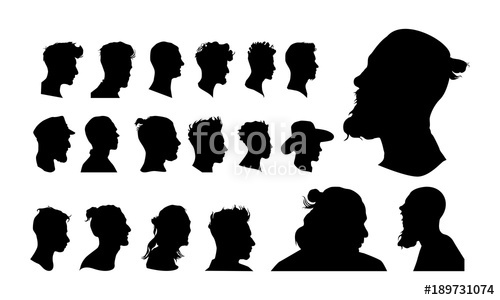 500x300 Set Of Detailed Man Head Avatar Face Silhouette Vector