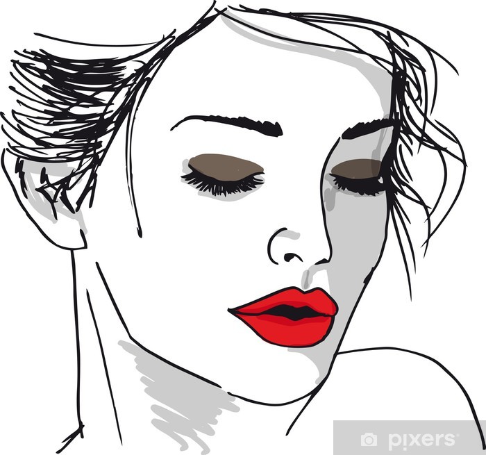 700x655 Sketch Of Beautiful Woman Face Vector Illustration Wall Mural