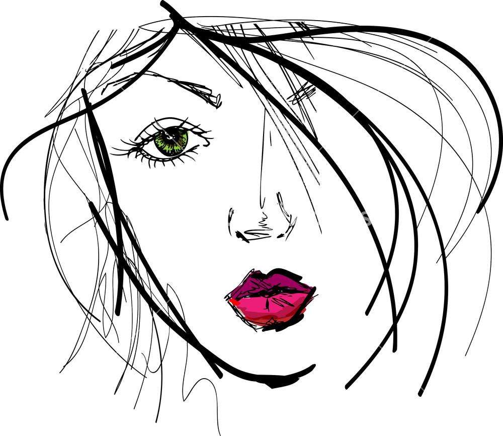 1000x866 Sketch Of Beautiful Woman Face Vector Illustration Royalty Free