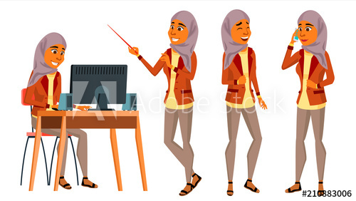 500x282 Arab Woman Office Worker Vector Woman Set Hijab Islamic