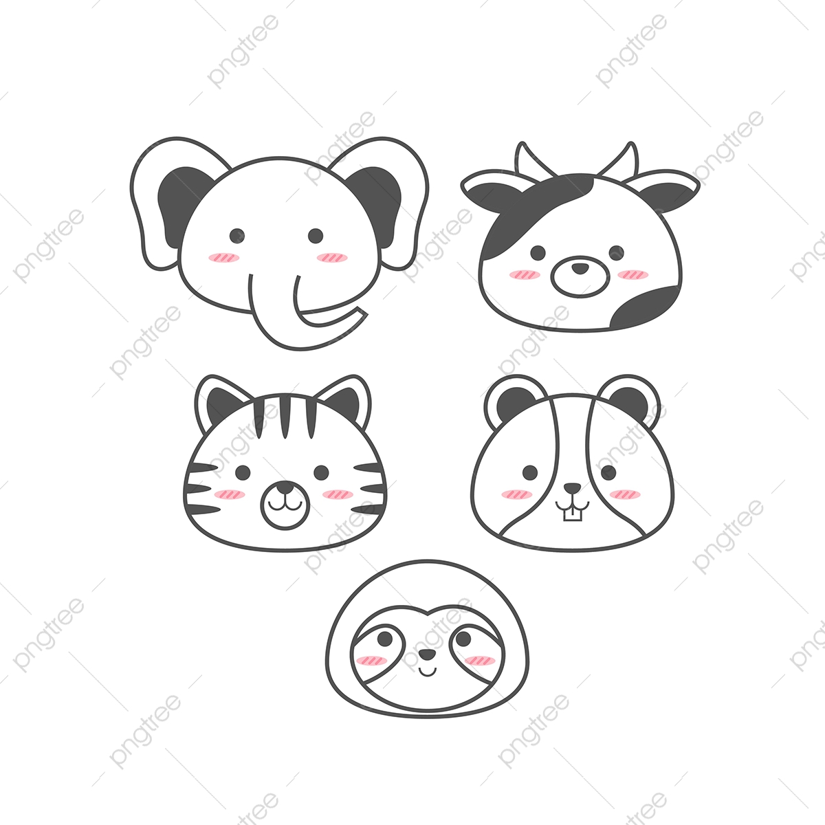 1200x1200 Cute Animals Face Vector, Cute, Animals, Animal Png And Vector