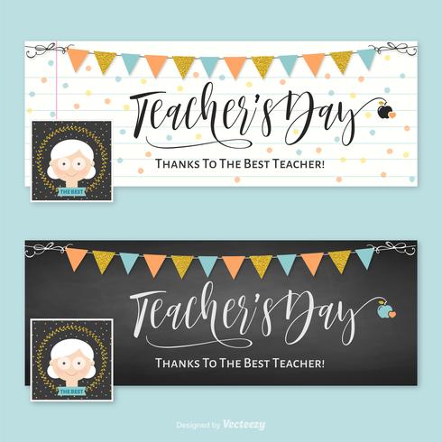 490x490 Teacher Facebook Cover Vector Template Set Stock Images
