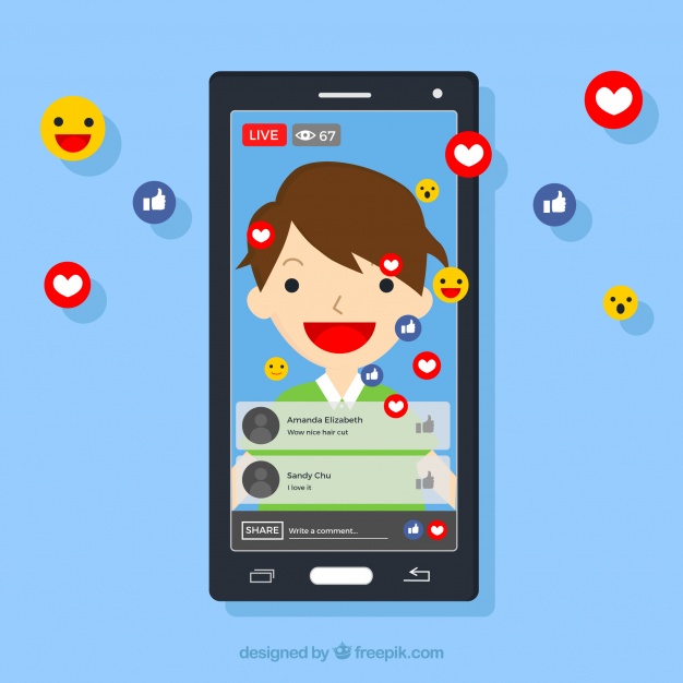 626x626 Flat Mobile With Facebook Notifications And Emojis Vector Free