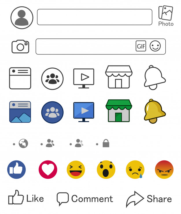 626x739 Facebook Icons And Components Of Social Media Screens Vector