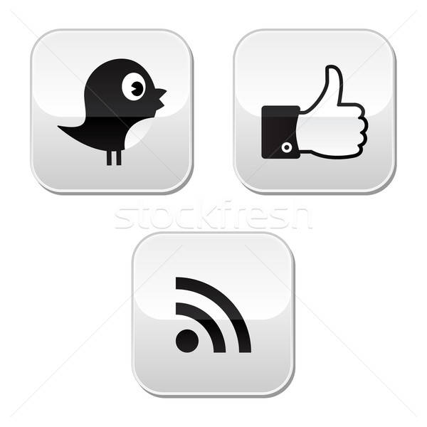 600x600 Social Media Icons Facebook, Twitter, Rss Vector Illustration