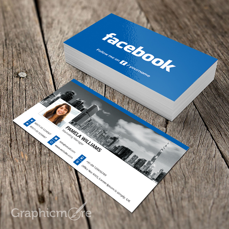 800x800 Facebook Blue Business Card Template Mockup Design Free Download