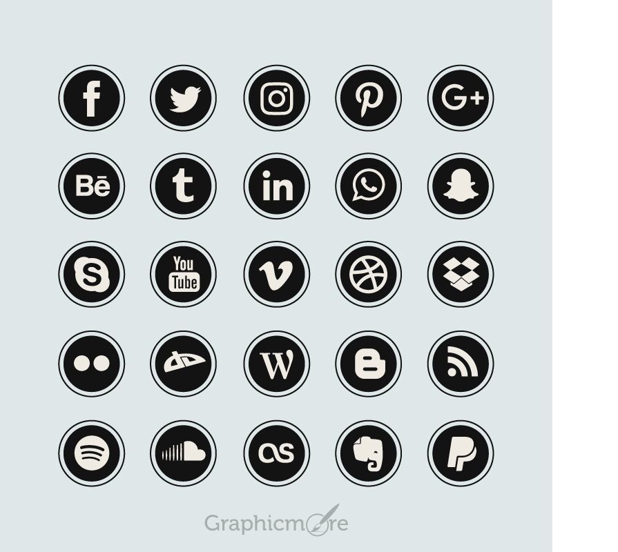 895x800 Black Flat Social Media Icons Design Free Vector Art