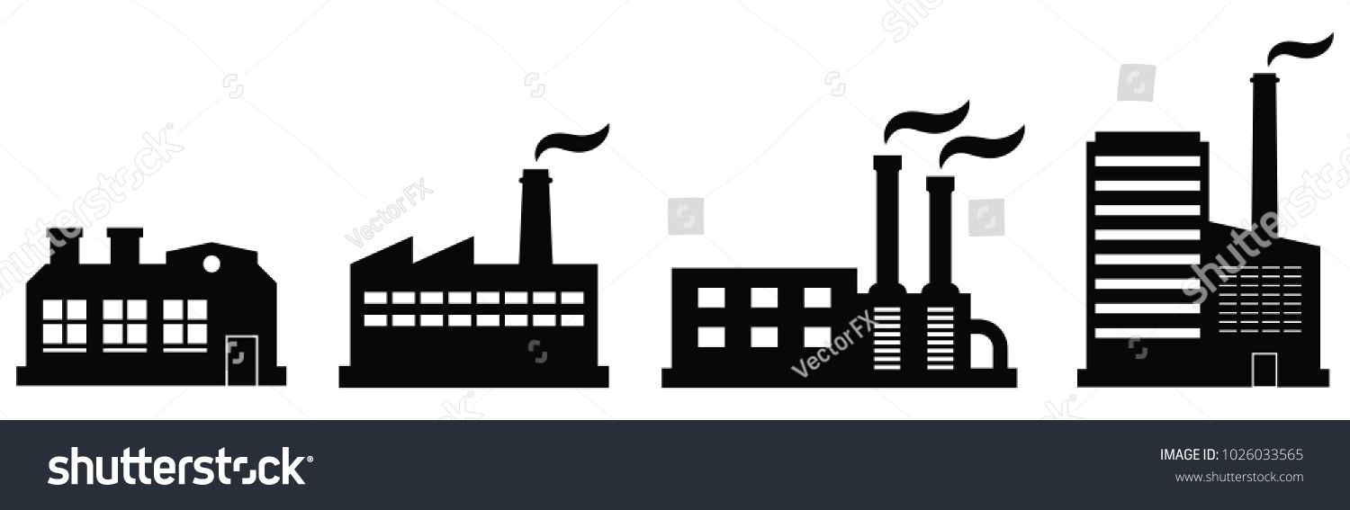 1500x567 Factory Icon Set Vector Industrial Buildings Pictograms Black
