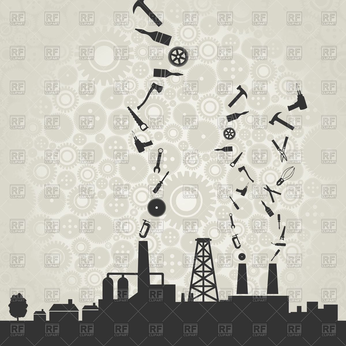 1200x1200 Silhouette Of Factory And Tool Icons From Pipes Vector Image