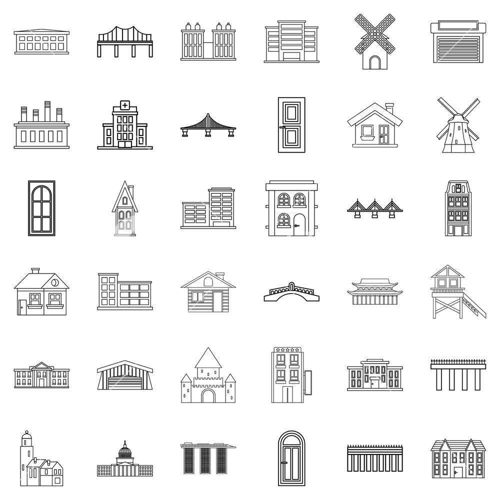 1000x1000 Factory Icons Set Outline Style Of Factory Vector Icons