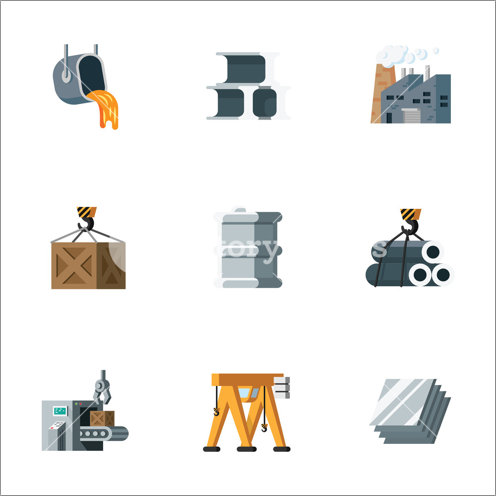 1000x1000 Simple Set Metal Production And Metalworking Factory Vector Line