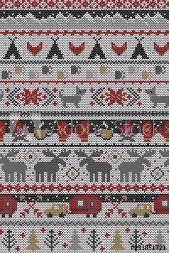 334x500 Seamless Vector Fair Isle Knit Happy Camper Winter Wonderland