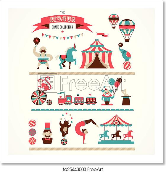 561x581 Free Art Print Of Vintage Huge Circus Collection With Carnival