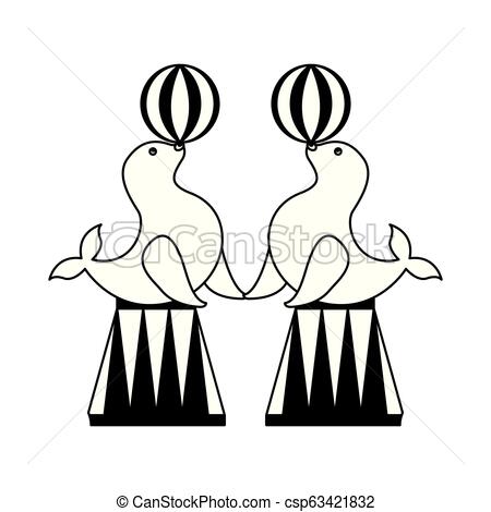 450x470 Seals With Balls Circus Fun Fair Vector Illustration