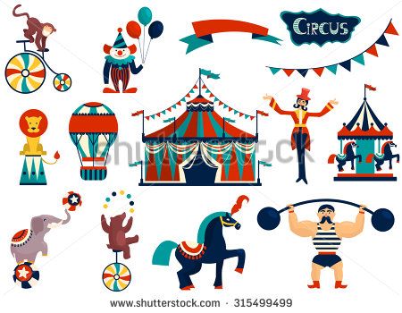 450x350 Vintage Circus Collection With Carnival, Fun Fair, Vector Icons