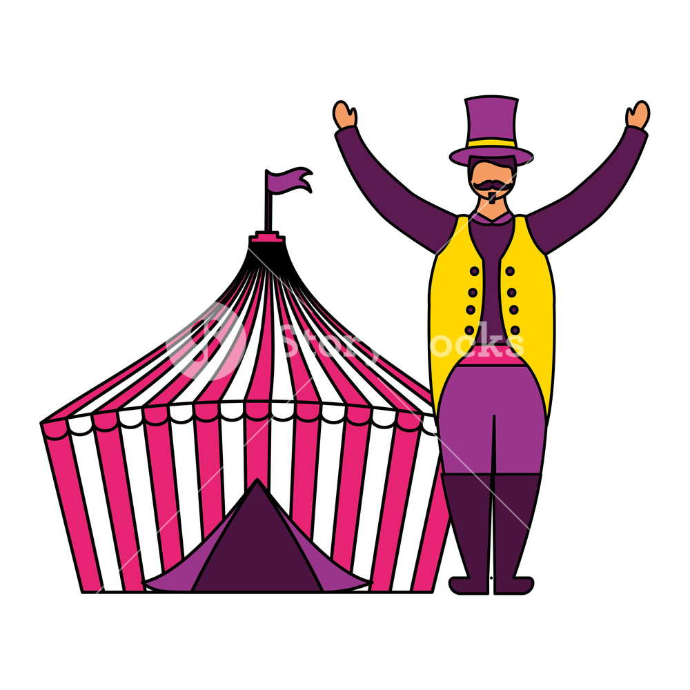 1000x1000 Host Man And Tent Circus Fun Fair Vector Illustration Royalty Free