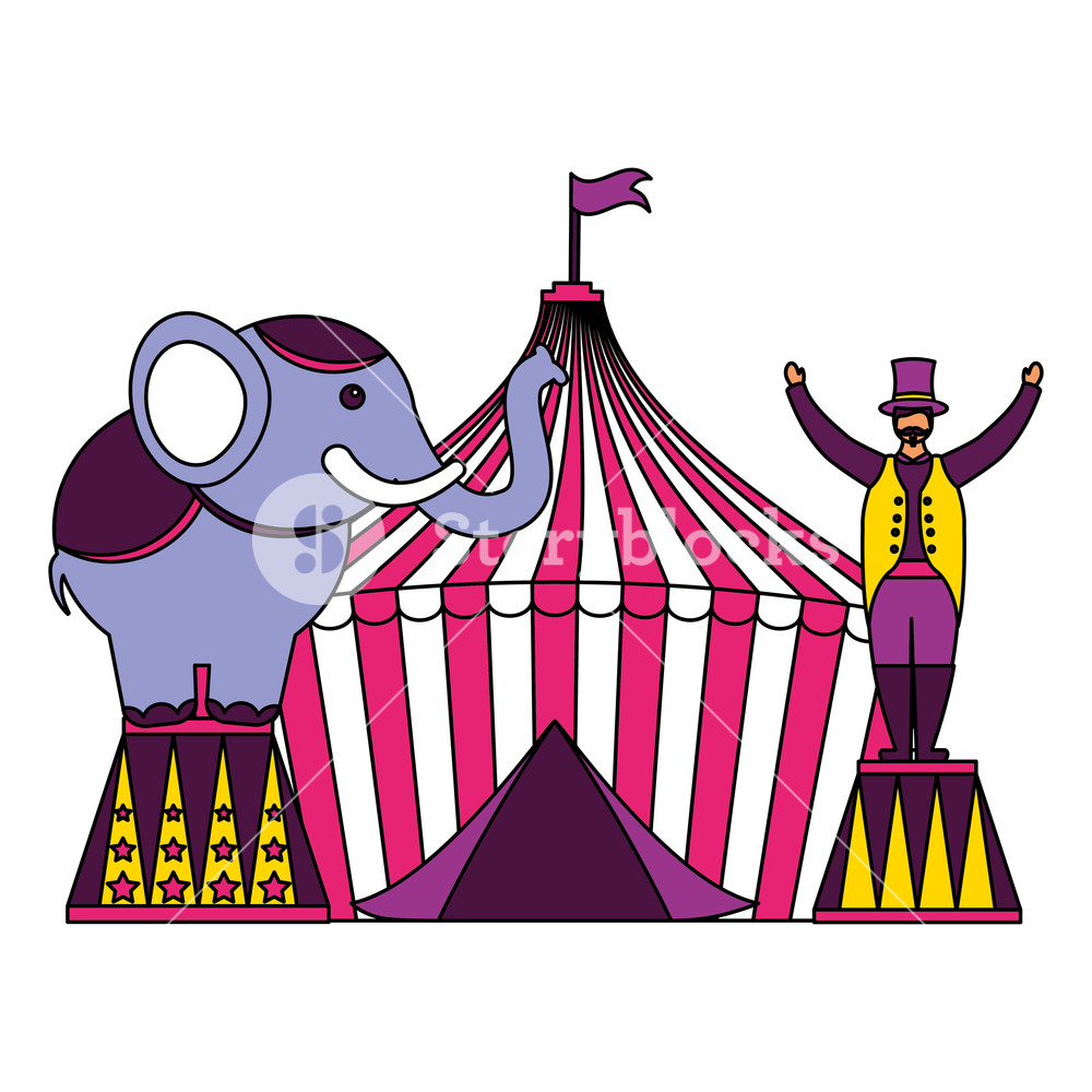 1000x1000 Tamer And Elephant Tent Circus Fun Fair Vector Illustration