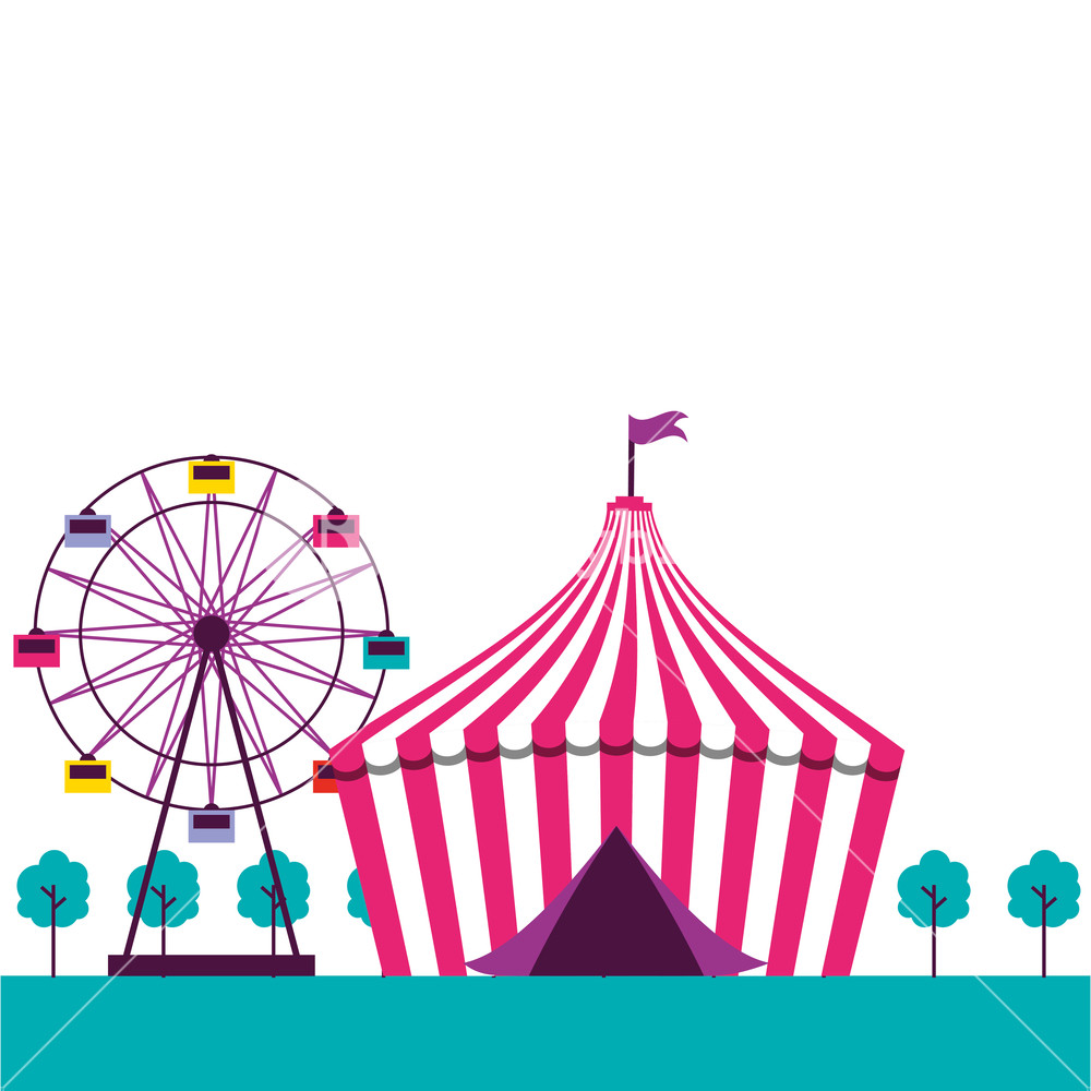 1000x1000 Tent And Ferris Wheel Circus Fun Fair Vector Illustration Royalty