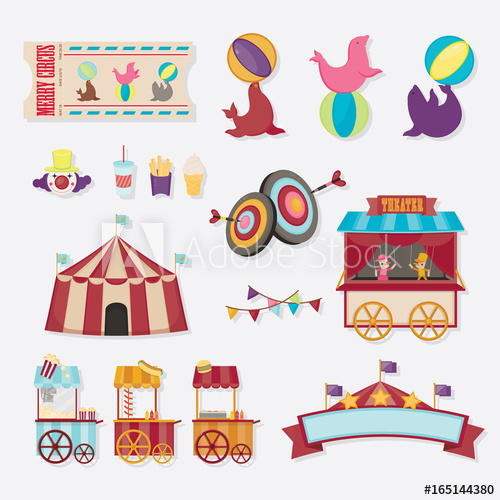 500x500 Circus Collection With Carnival, Fun Fair Vector Icons