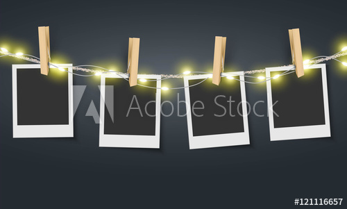 500x301 Blank Photo Frame Hanging On Rope With Fairy Lights Vector