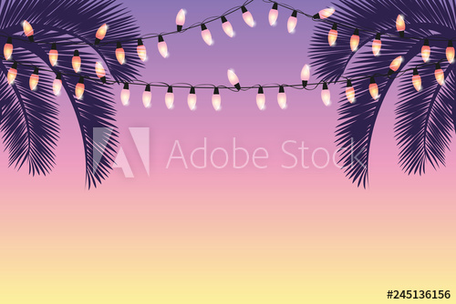 500x334 Summer Background With Palm Trees And Fairy Lights Vector