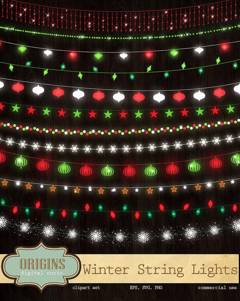 794x993 Festive Winter String Lights Clipart Red And Green Holiday Etsy