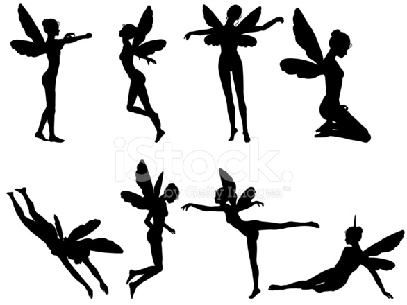 586x440 Fairy Silhouette Collection Stock Vector
