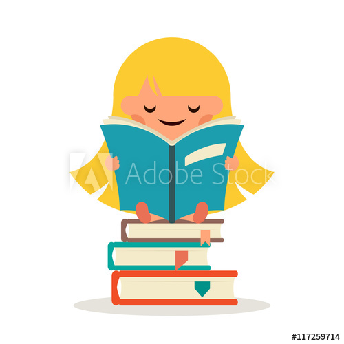 500x500 Little Happy Girl Read Fairy Tail Book Education Symbol Smiling