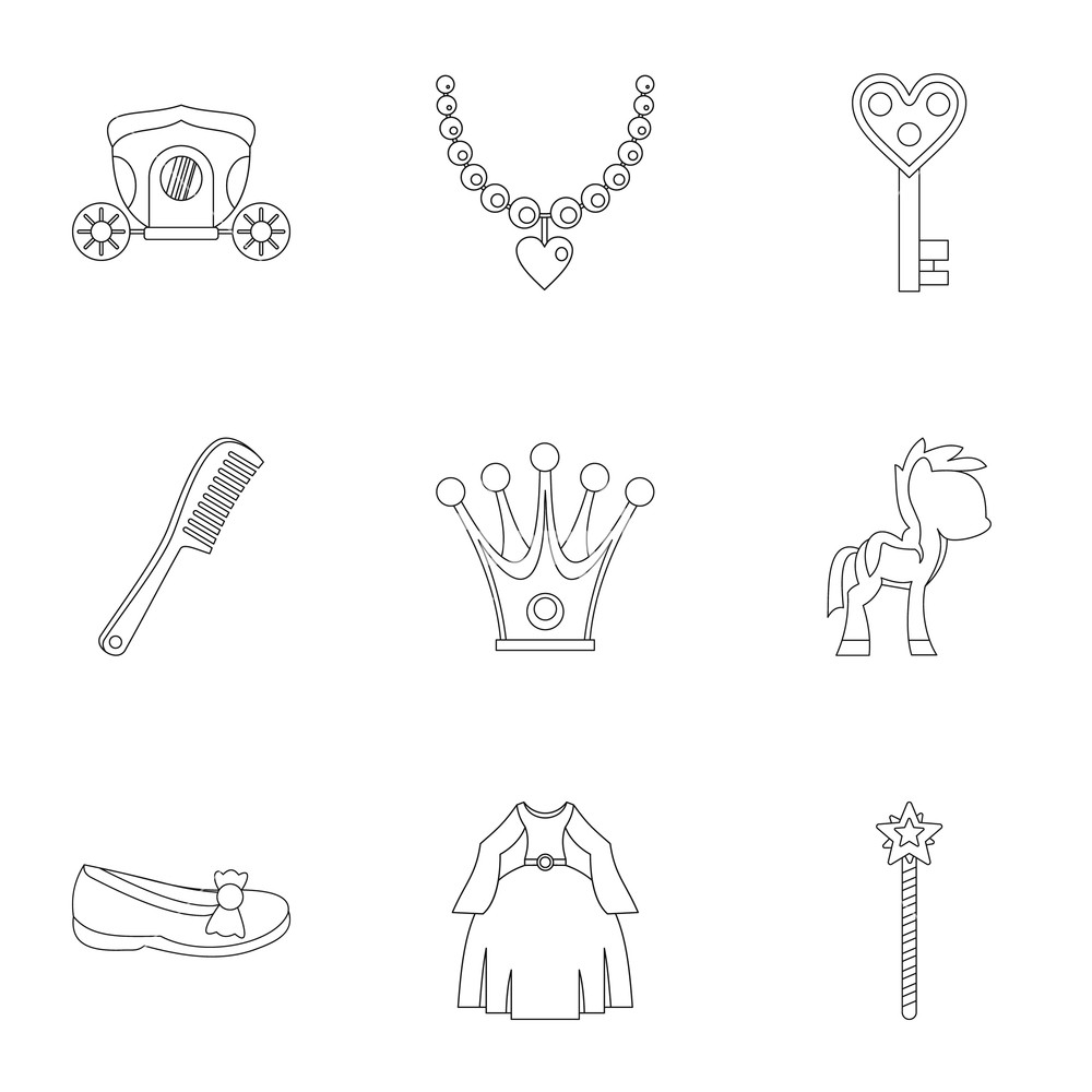 1000x1000 Princess Fairy Tail Icon Set Outline Style Set Of Princess
