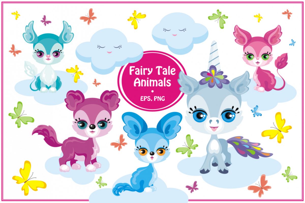Fairy Tale Animals And Unicorn Vector Clip Art 1200x800 Fairy Tale Animals And Unicorn Vector Clip Art