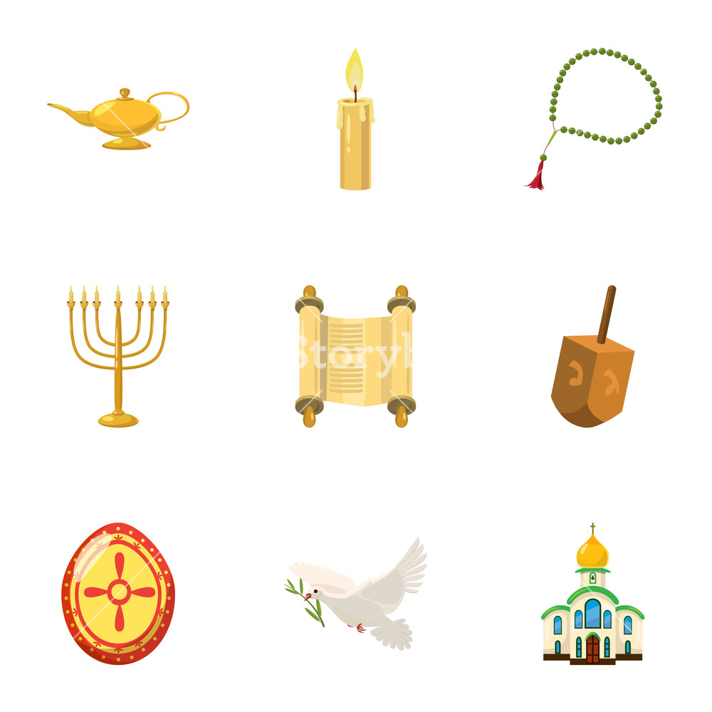 1000x1000 Religious Faith Icons Set Cartoon Illustration Of Religious