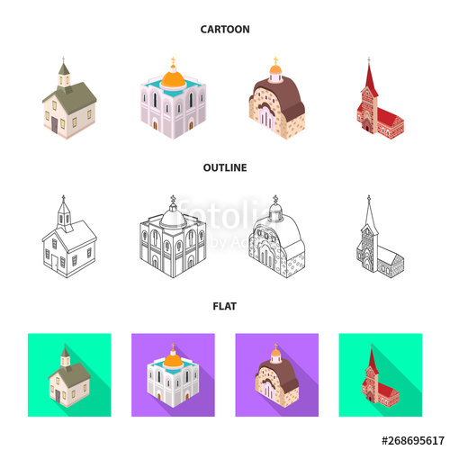 500x500 Vector Illustration Of Temple And Historic Sign Set Of Temple