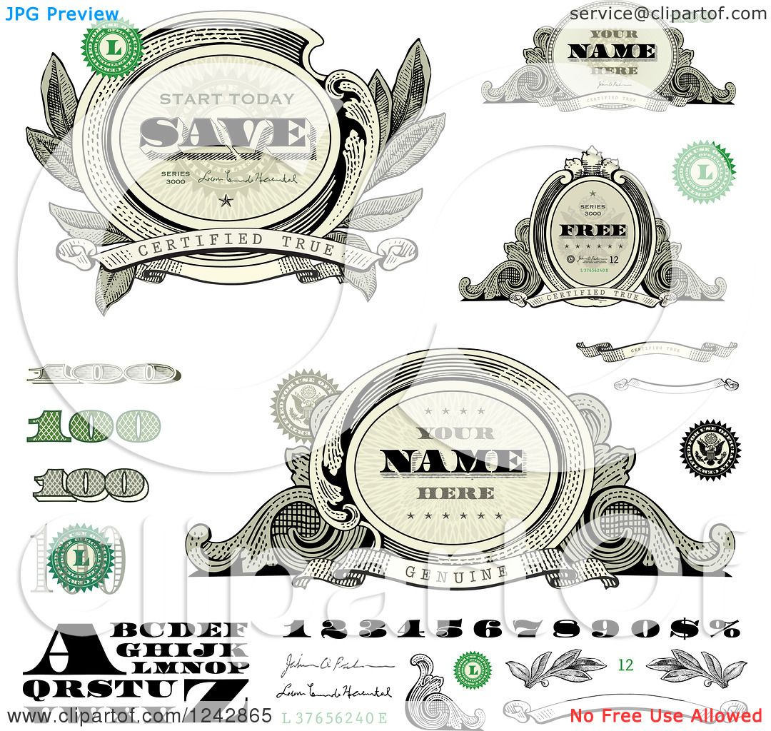 1080x1024 Clipart Of Alphabet, Number, And Money Design Elements