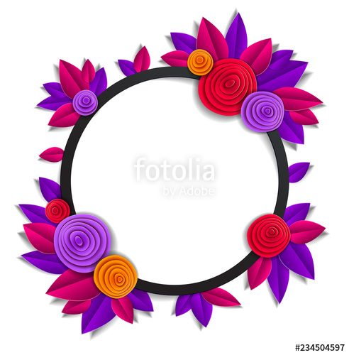 492x500 Background With Flowers And Autumn Leaves Paper Cut Style, Copy