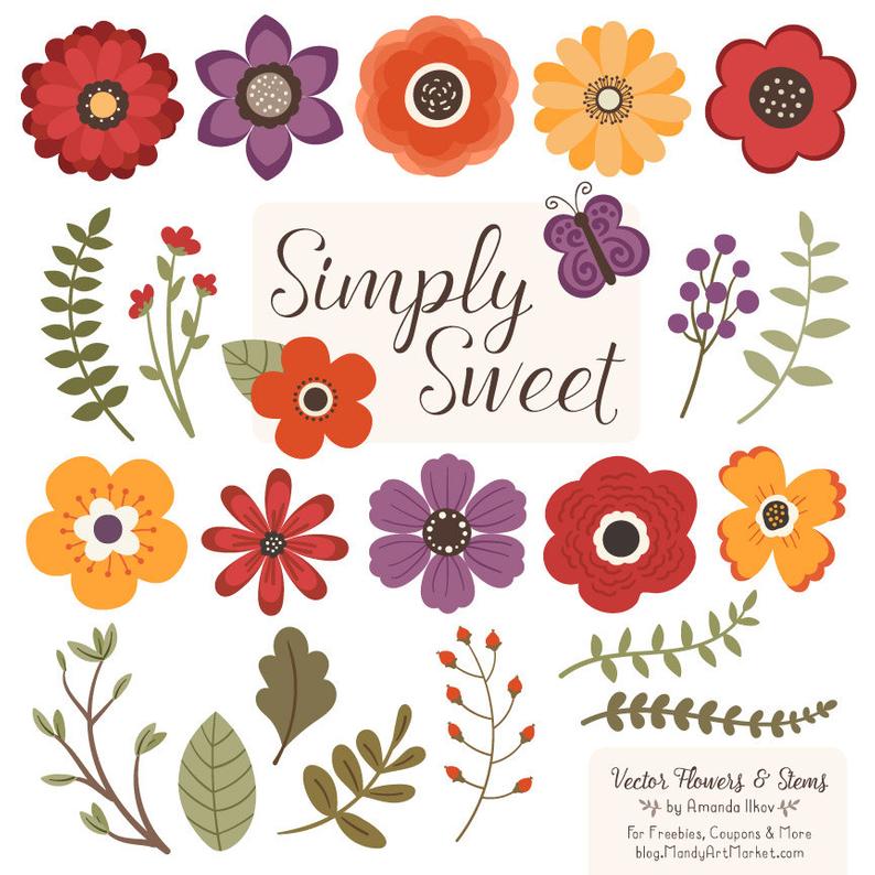 794x794 Cute Flowers Clipart In Autumn Autumn Vector Flowers Autumn Etsy