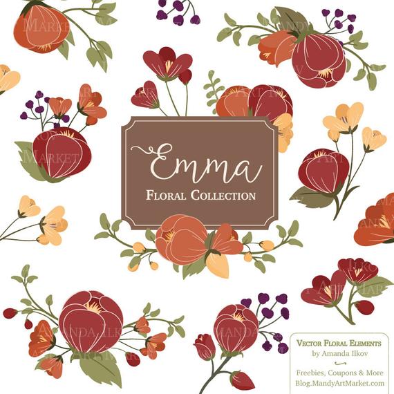 570x570 Emma Floral Bunches Clipart Vectors Fall Flowers Autumn Etsy