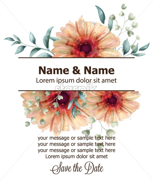 510x600 Gerbera Floral Banner Watercolor Vector Beautiful Vintage Fall