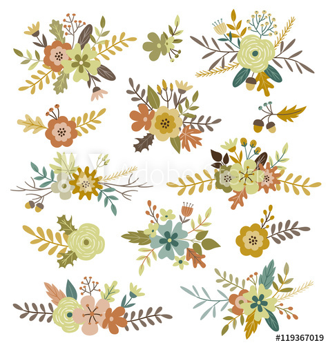 475x500 Hand Drawn Isolated Fall Floral Vector Bouquets Beautiful Designs