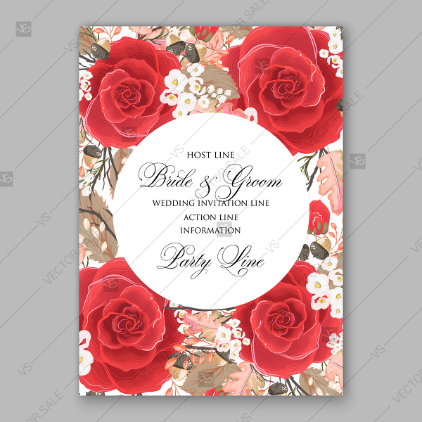 600x600 Red Rose Wedding Invitation Floral Vector Background Autumn