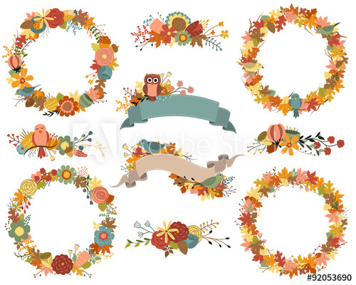 500x400 Autumn Wreaths And Fall Floral Design Elements Vector Set