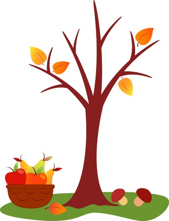 345x450 Fall Tree Vector, Fruit Basket Royalty Free Vector Graphics