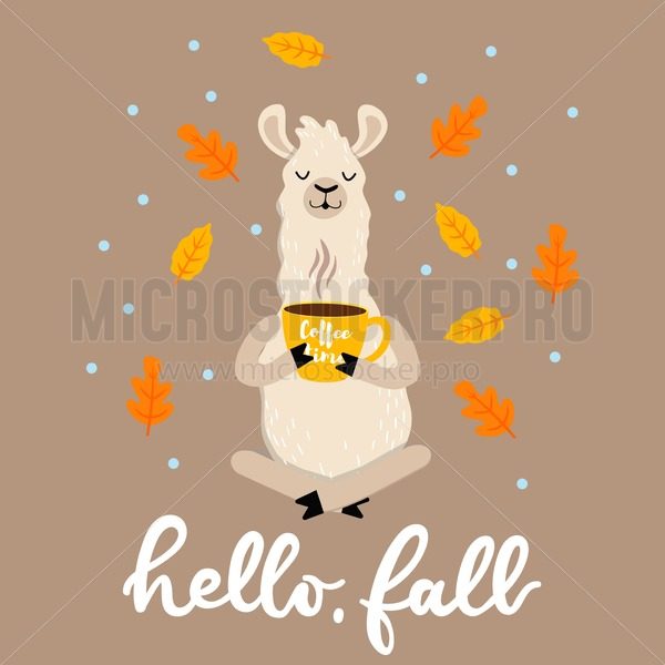 600x600 Cute Autumn Illustration With Llama, Tea, Leaves And Lettering