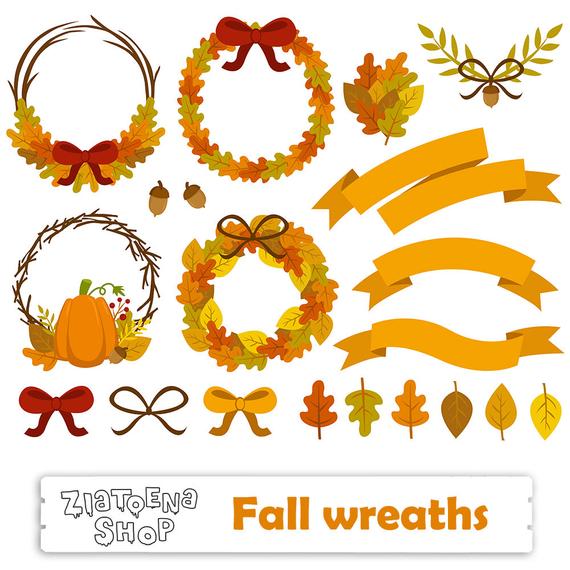 570x570 Fall Wreath Clip Art Autumn Wreath Vector Graphics Leaf Leaves Etsy